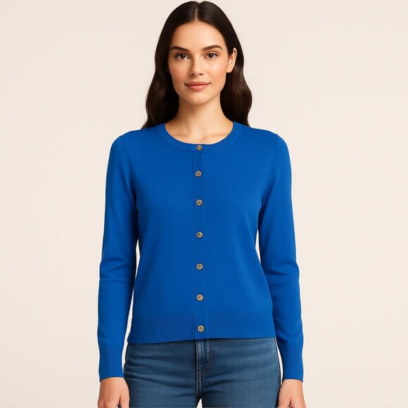 Tommy Hilfiger Women’s Med Cobalt Blue Button-Front Cardigan Soft Knit Preppy - Picture 1 of 11